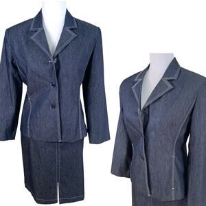 New Vintage Size 4 2-Piece Skirt Suit w/ Blazer Jacket Dark Blue Denim Classic